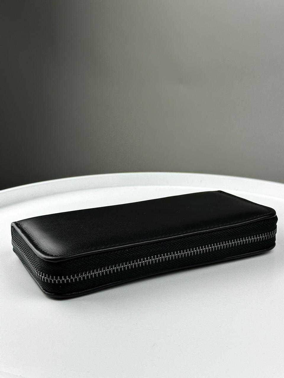 Mens Handmade Genuine Leather Clutch Wallet Black Wristlet Gift for Him