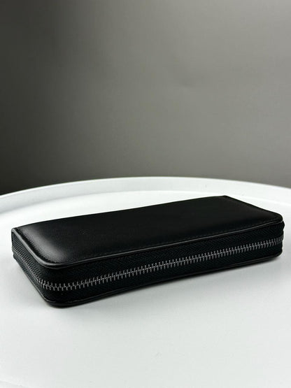 Mens Handmade Genuine Leather Clutch Wallet Black Wristlet Gift for Him