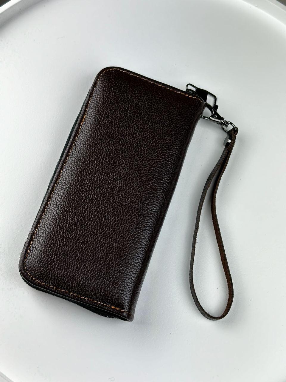 Mens Brown Genuine Leather Clutch Wallet Handmade Gift For Him Wristlet Zipper Card Holder