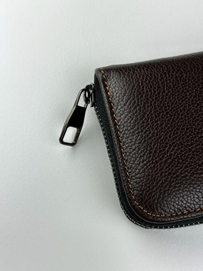 Mens Brown Genuine Leather Clutch Wallet Handmade Gift For Him Wristlet Zipper Card Holder