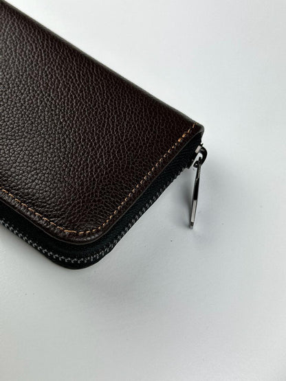 Mens Brown Genuine Leather Clutch Wallet Handmade Gift For Him Wristlet Zipper Card Holder