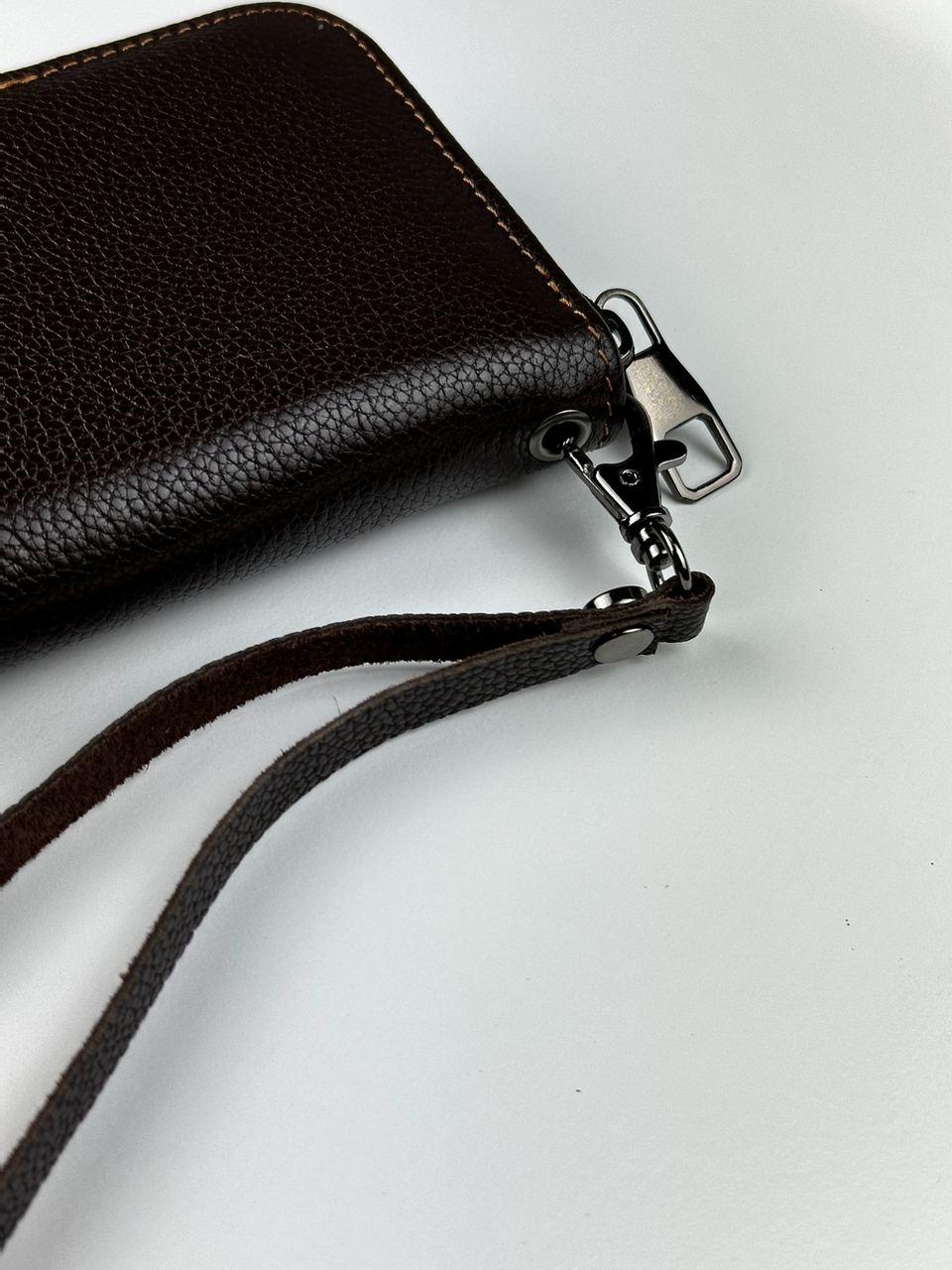 Mens Brown Genuine Leather Clutch Wallet Handmade Gift For Him Wristlet Zipper Card Holder
