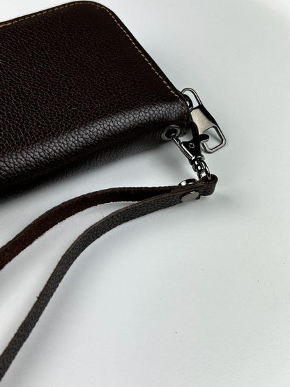 Mens Brown Genuine Leather Clutch Wallet Handmade Gift For Him Wristlet Zipper Card Holder