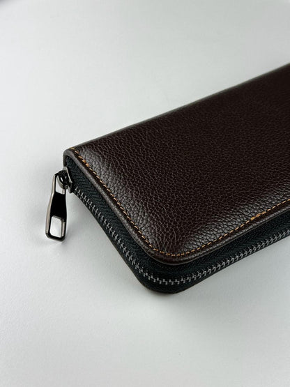 Mens Brown Genuine Leather Clutch Wallet Handmade Gift For Him Wristlet Zipper Card Holder