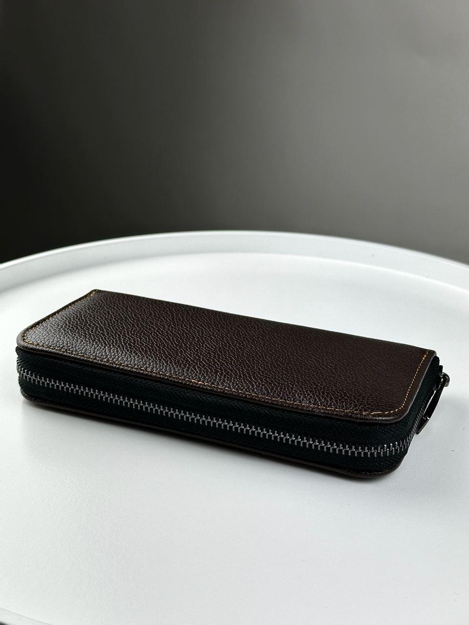 Mens Brown Genuine Leather Clutch Wallet Handmade Gift For Him Wristlet Zipper Card Holder