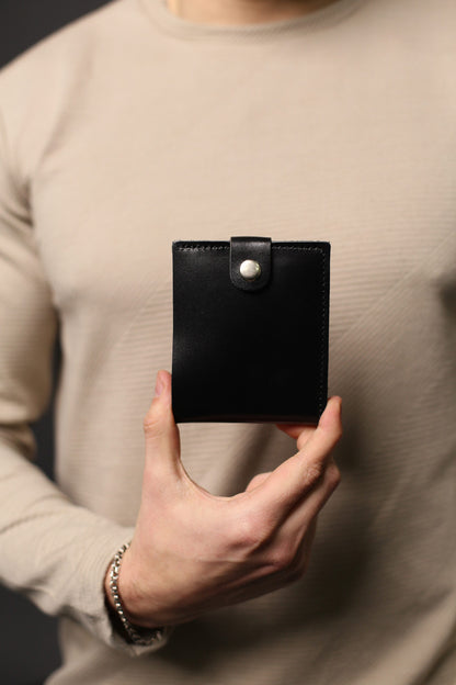 Handmade Mens Black Leather Wallet Gift For Him