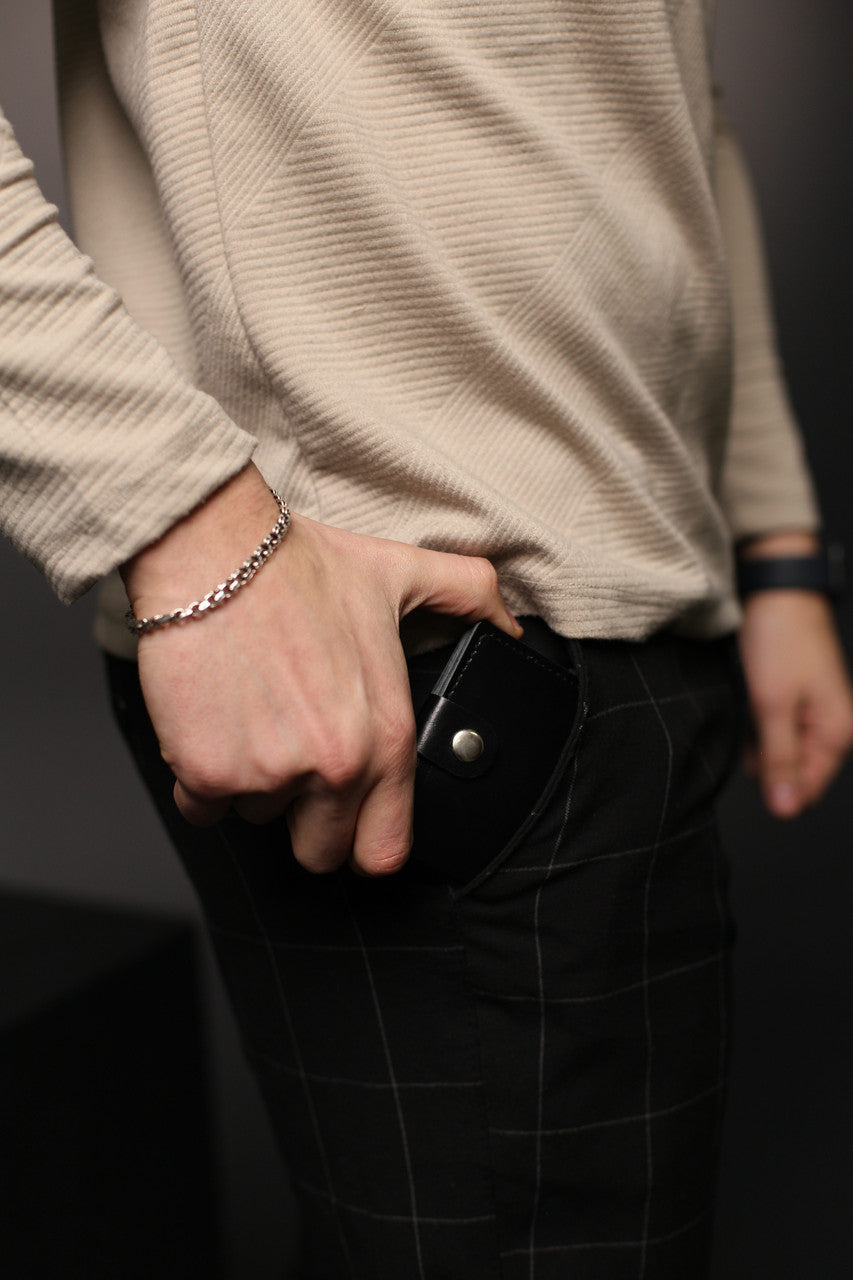 Handmade Mens Black Leather Wallet Gift For Him