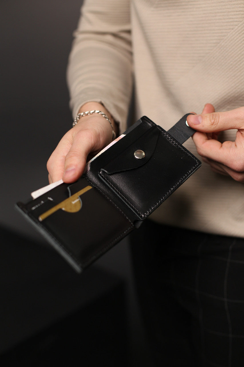 Handmade Mens Black Leather Wallet Gift For Him