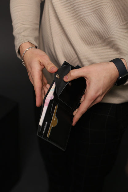 Handmade Mens Black Leather Wallet Gift For Him