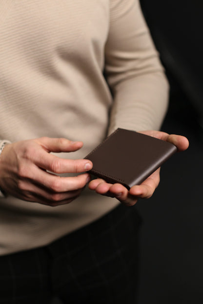 Mens Bifold Wallet Brown Genuine Leather Handmade Gift for Him