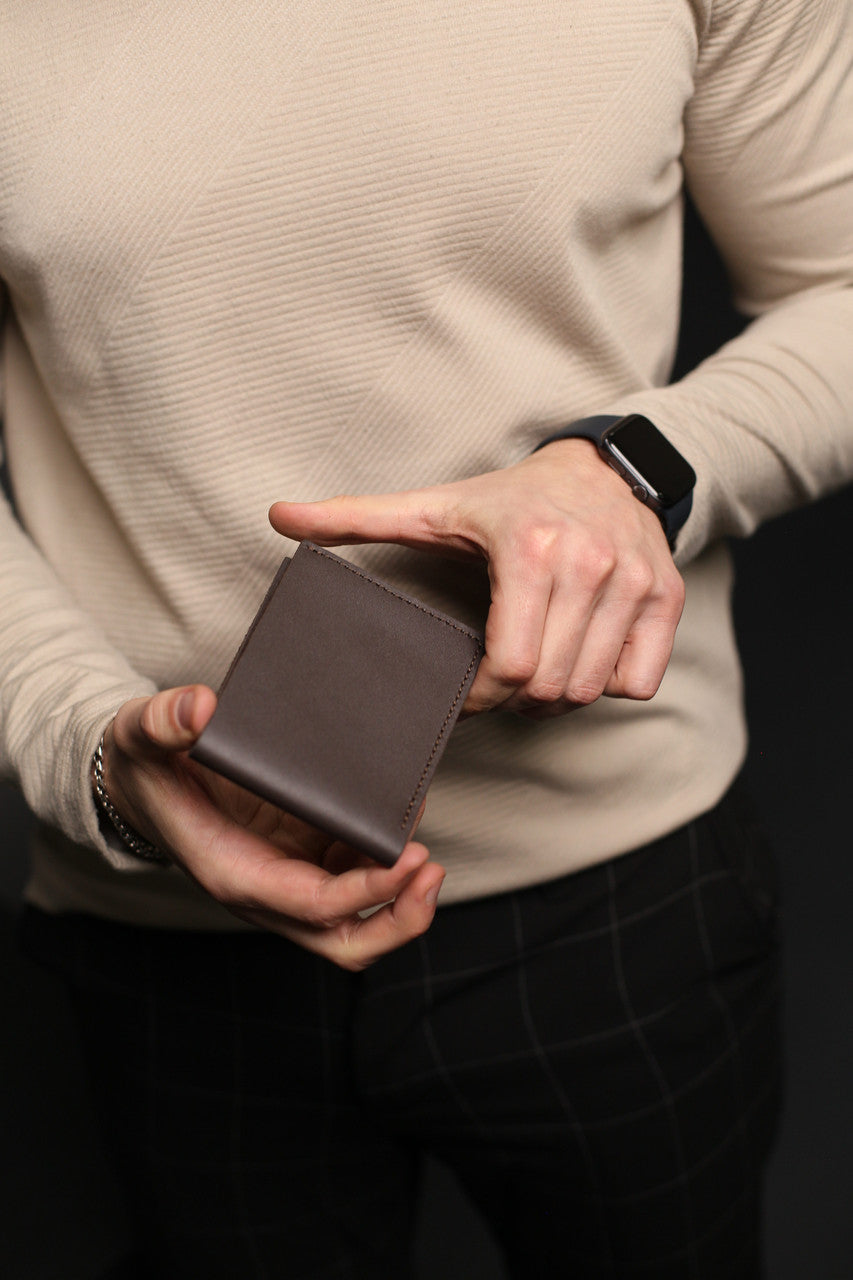 Mens Bifold Wallet Brown Genuine Leather Handmade Gift for Him
