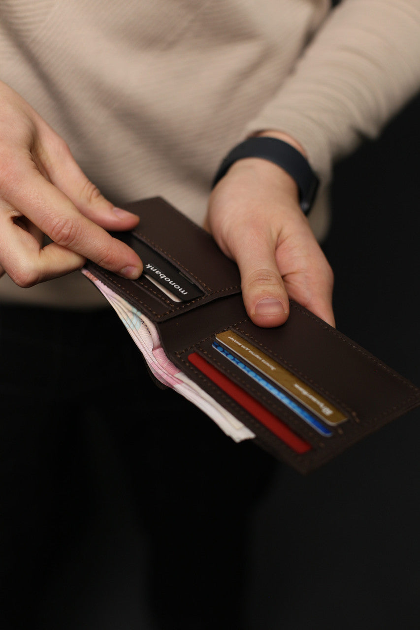 Mens Bifold Wallet Brown Genuine Leather Handmade Gift for Him