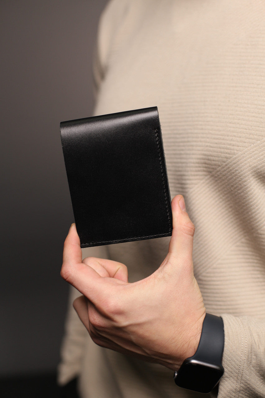 Handmade Mens Bifold Wallet Genuine Leather Black Gift for Him