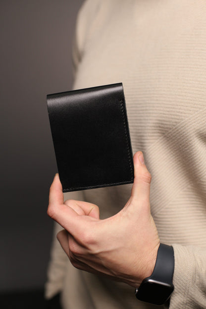 Handmade Mens Bifold Wallet Genuine Leather Black Gift for Him