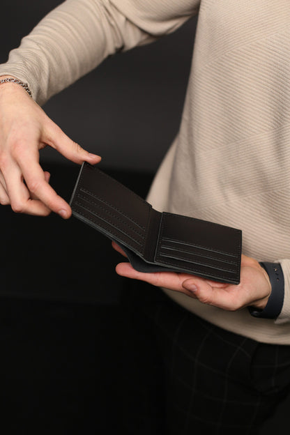 Handmade Mens Bifold Wallet Genuine Leather Black Gift for Him