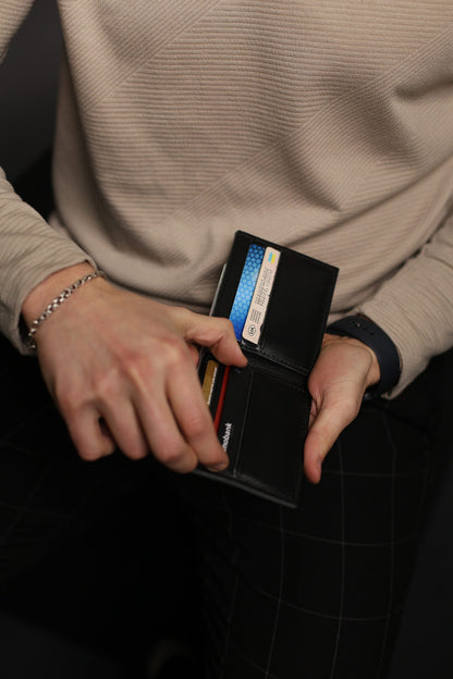 Handmade Mens Bifold Wallet Genuine Leather Black Gift for Him