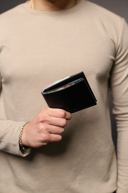 Handmade Mens Bifold Wallet Genuine Leather Black Gift for Him