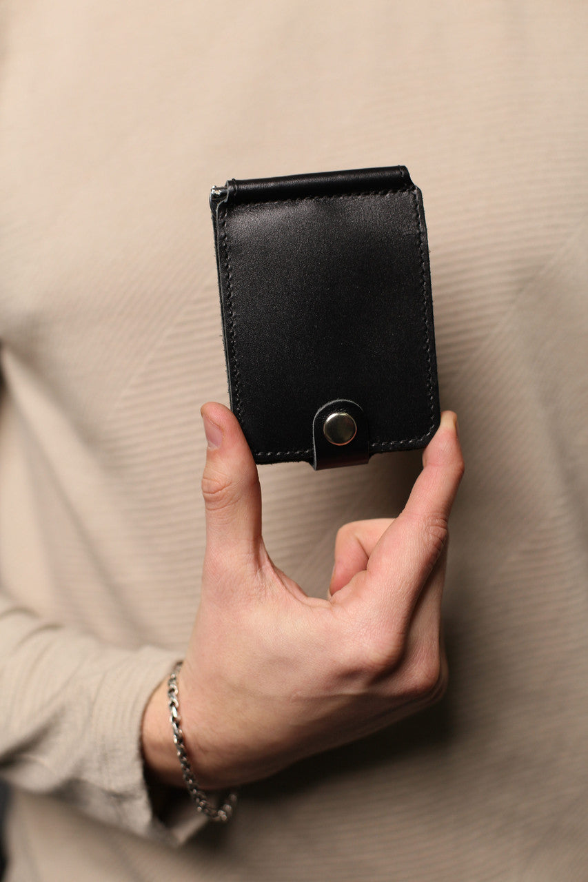 Handmade Black Leather Money Clip for Men gift for him Slim Leather Card Holder Wallet