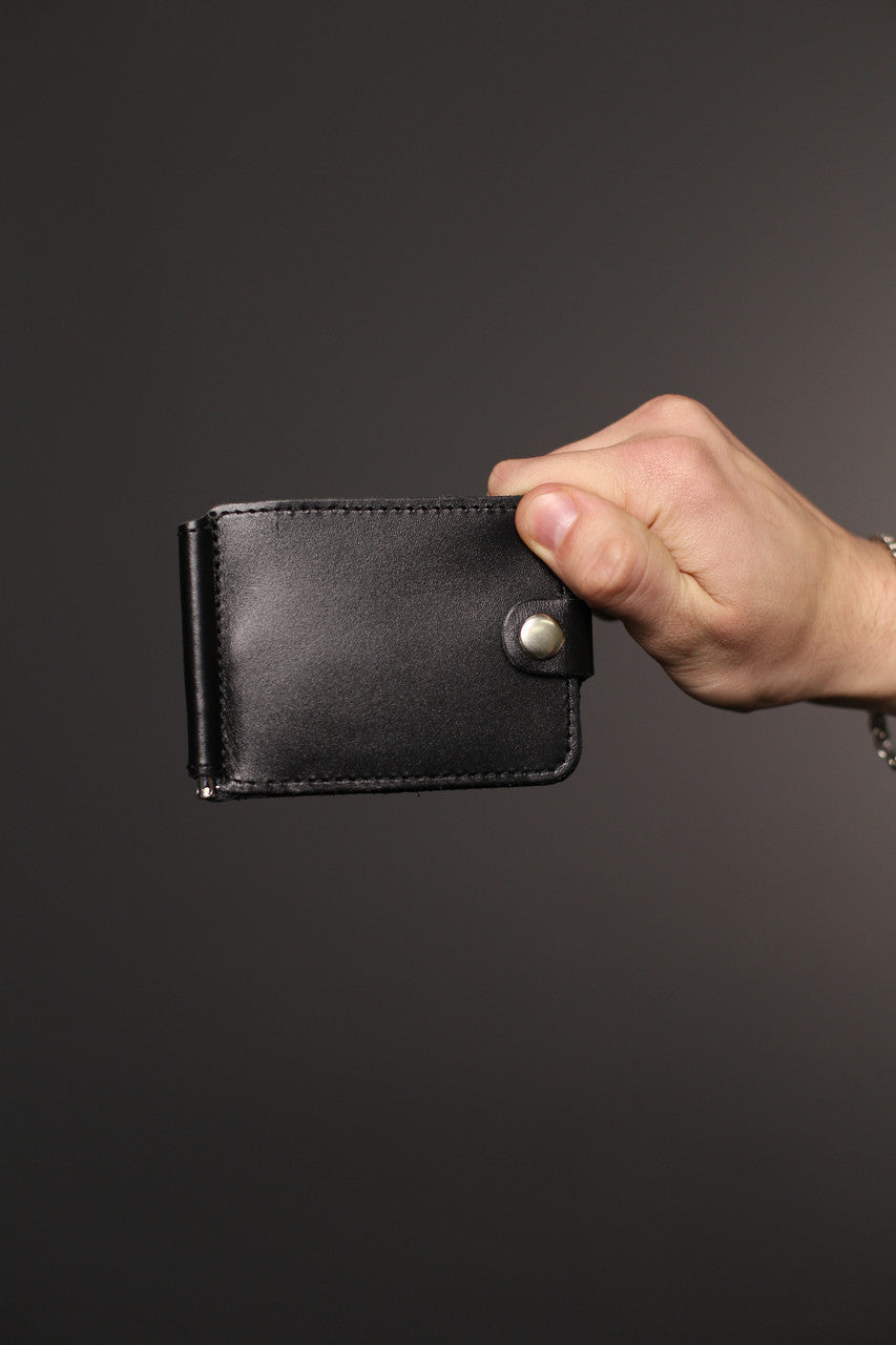 Handmade Black Leather Money Clip for Men gift for him Slim Leather Card Holder Wallet