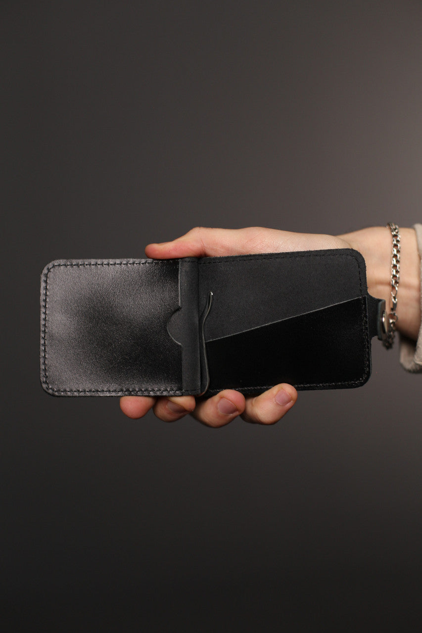 Handmade Black Leather Money Clip for Men gift for him Slim Leather Card Holder Wallet