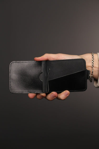Handmade Black Leather Money Clip for Men gift for him Slim Leather Card Holder Wallet