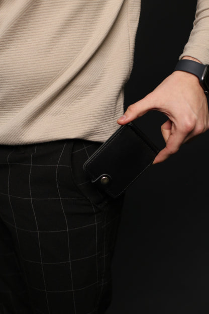 Handmade Black Leather Money Clip for Men gift for him Slim Leather Card Holder Wallet