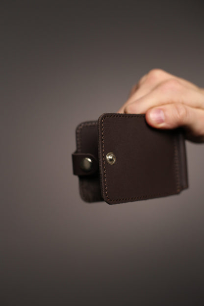 Mens Leather Money Clip Brown Handmade Gift for Him Slim Bill Holder with Card Slots