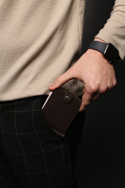 Mens Leather Money Clip Brown Handmade Gift for Him Slim Bill Holder with Card Slots
