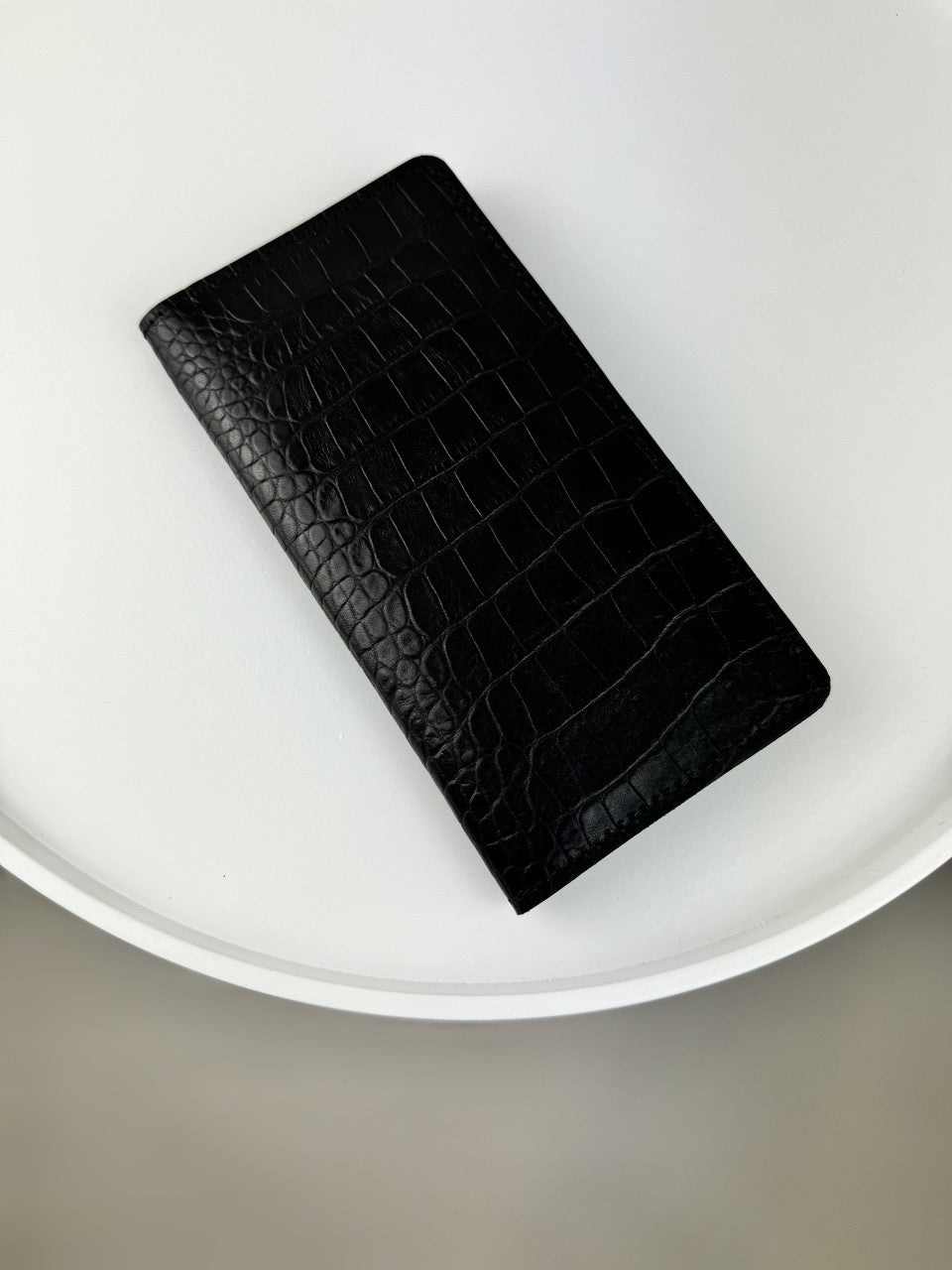 Handmade Mens Black Crocodile Embossed Genuine Leather Wallet Gift for Him