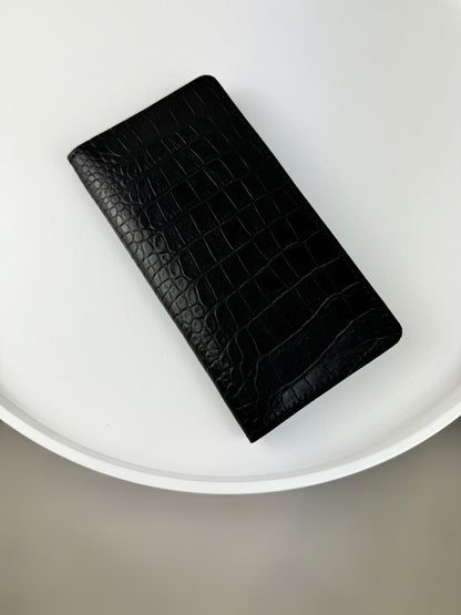 Handmade Mens Black Crocodile Embossed Genuine Leather Wallet Gift for Him