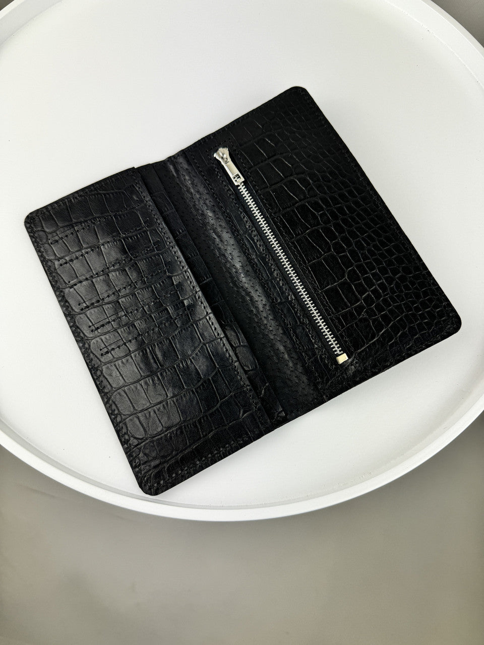 Handmade Mens Black Crocodile Embossed Genuine Leather Wallet Gift for Him