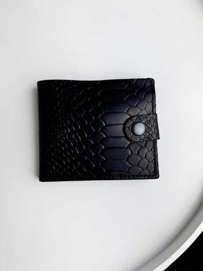 Handmade Classic Black Wallet SR017 Genuine Smooth Leather Python Embossing Gift for Him