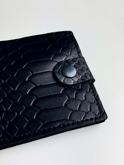 Handmade Classic Black Wallet SR017 Genuine Smooth Leather Python Embossing Gift for Him