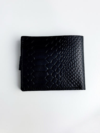 Handmade Classic Black Wallet SR017 Genuine Smooth Leather Python Embossing Gift for Him