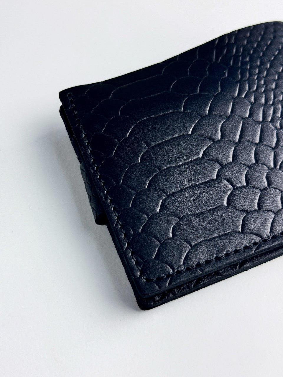 Handmade Classic Black Wallet SR017 Genuine Smooth Leather Python Embossing Gift for Him