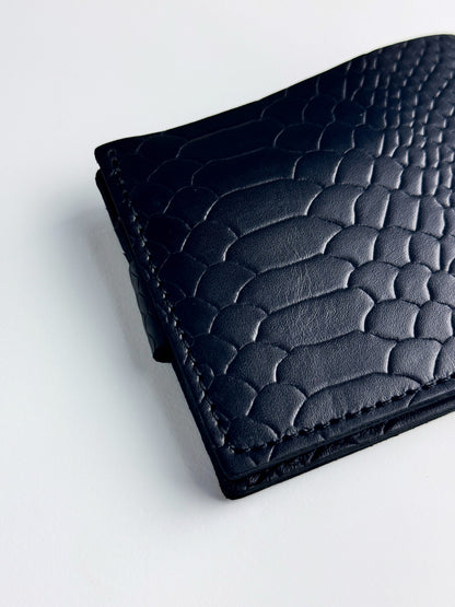 Handmade Classic Black Wallet SR017 Genuine Smooth Leather Python Embossing Gift for Him