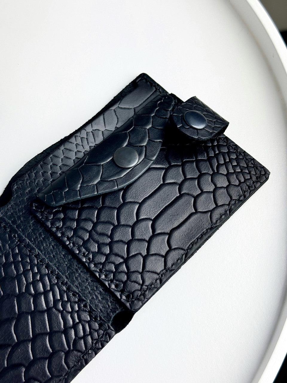 Handmade Classic Black Wallet SR017 Genuine Smooth Leather Python Embossing Gift for Him