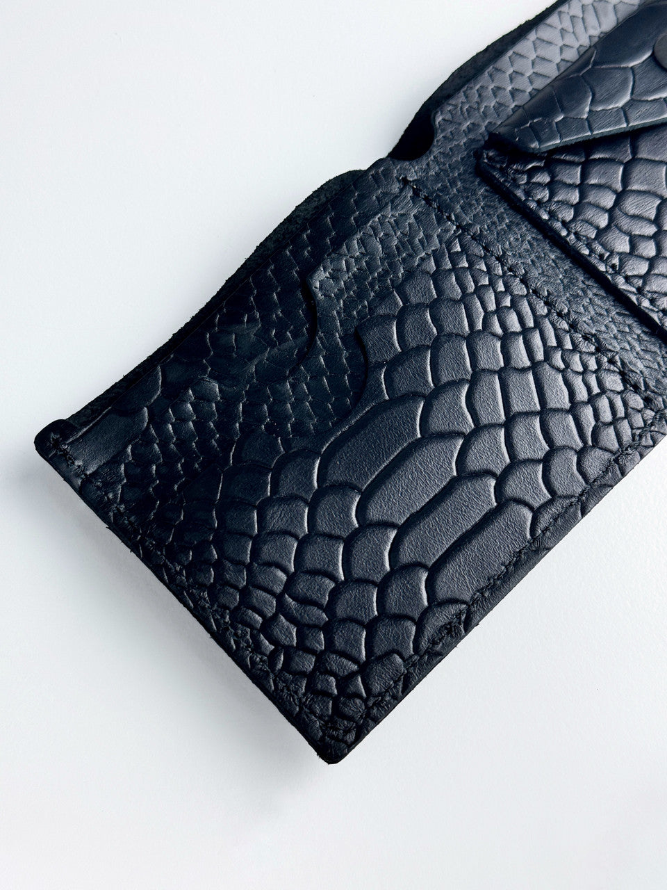 Handmade Classic Black Wallet SR017 Genuine Smooth Leather Python Embossing Gift for Him