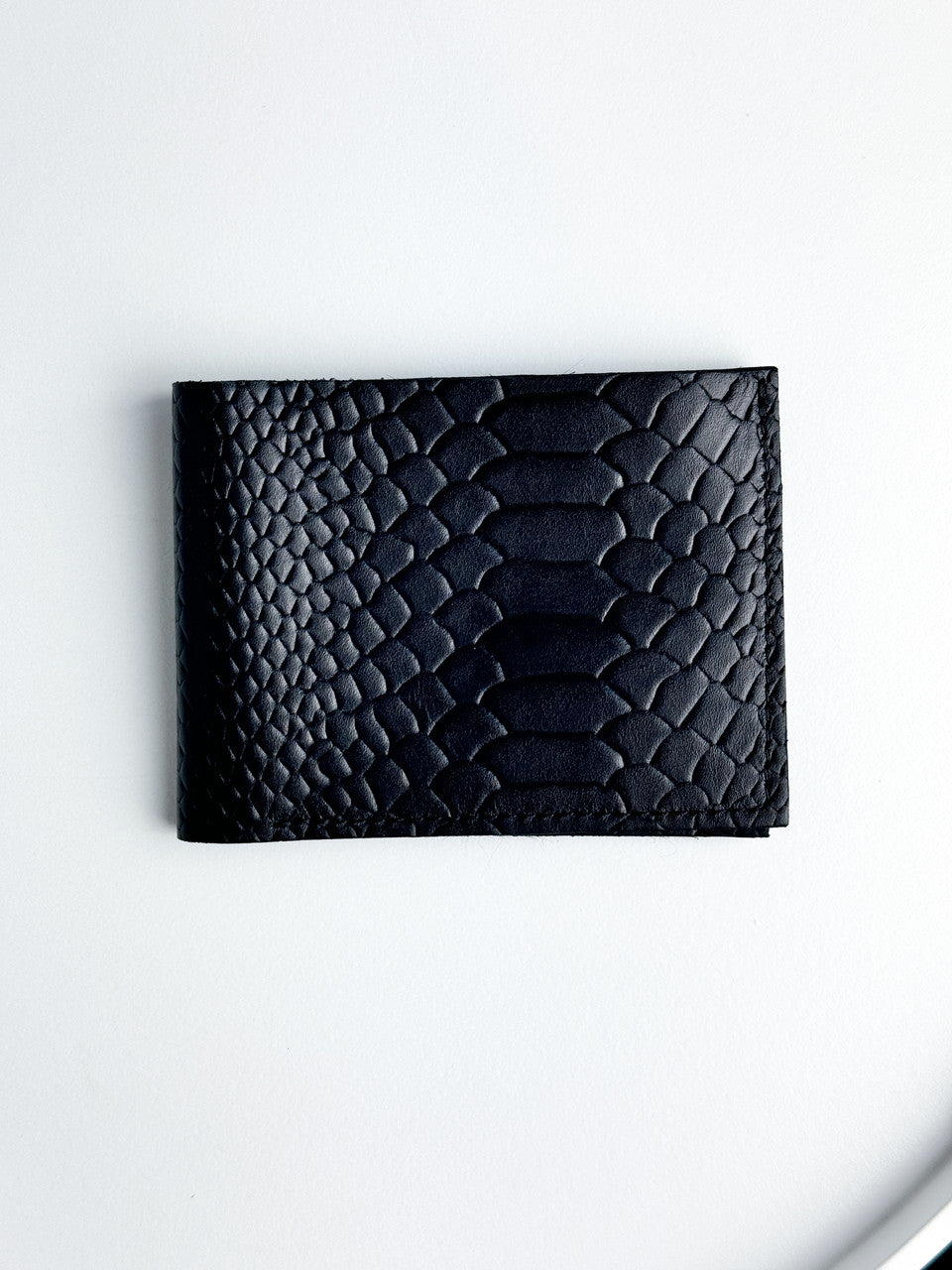 Mens Bifold Wallet Genuine Leather Black Python Embossing Handmade Gift for Him