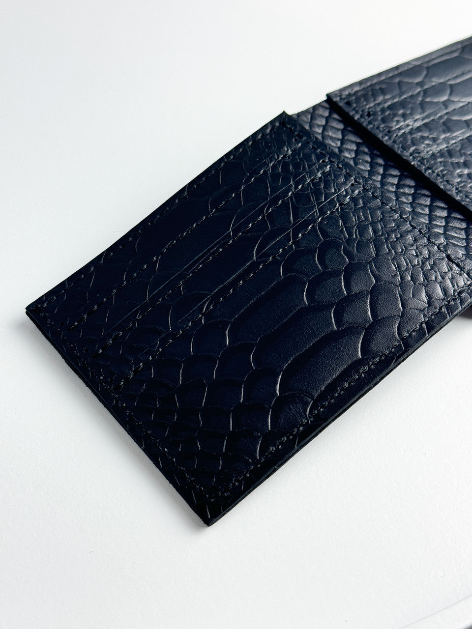 Mens Bifold Wallet Genuine Leather Black Python Embossing Handmade Gift for Him