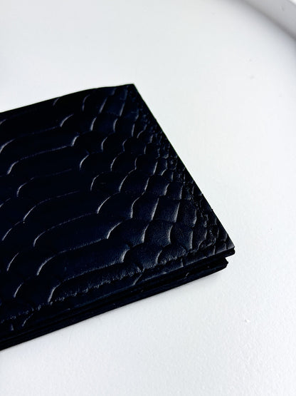 Mens Bifold Wallet Genuine Leather Black Python Embossing Handmade Gift for Him