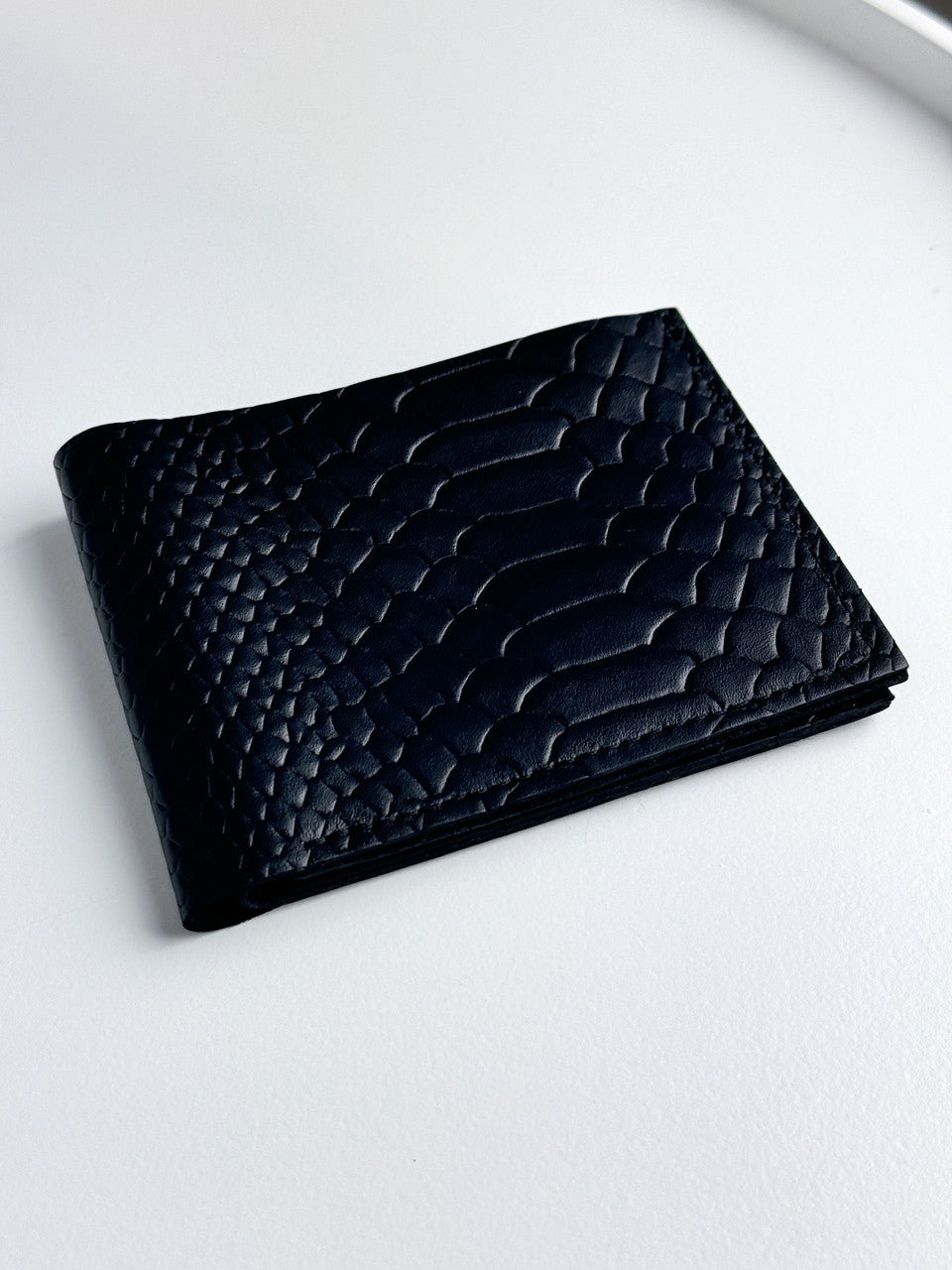 Mens Bifold Wallet Genuine Leather Black Python Embossing Handmade Gift for Him