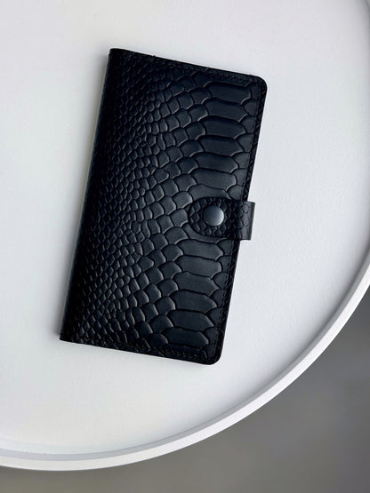 Mens Genuine Leather Wallet Black Python Embossing Handmade Gift For Him