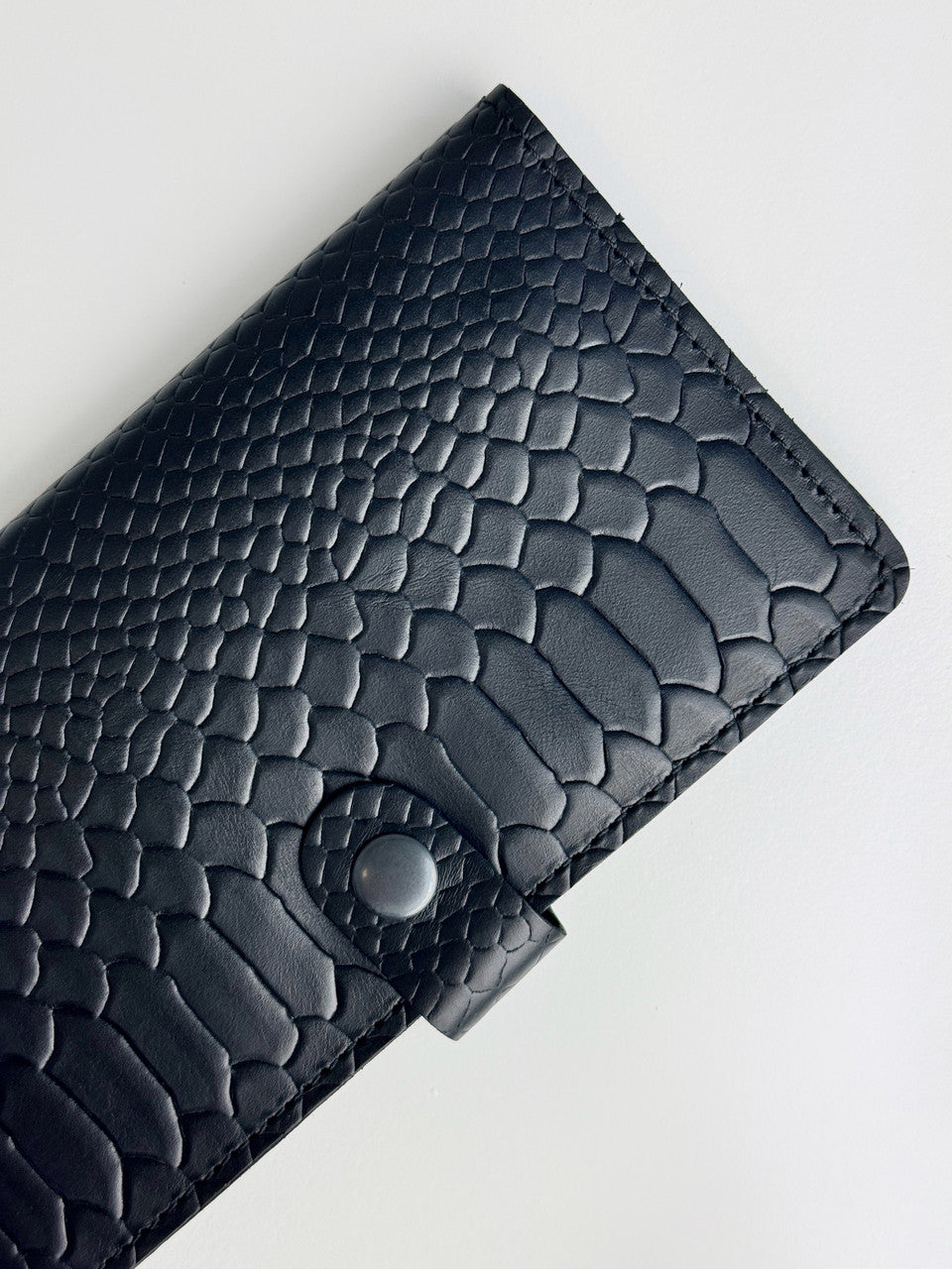 Mens Genuine Leather Wallet Black Python Embossing Handmade Gift For Him