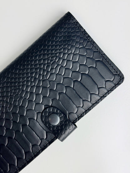 Mens Genuine Leather Wallet Black Python Embossing Handmade Gift For Him