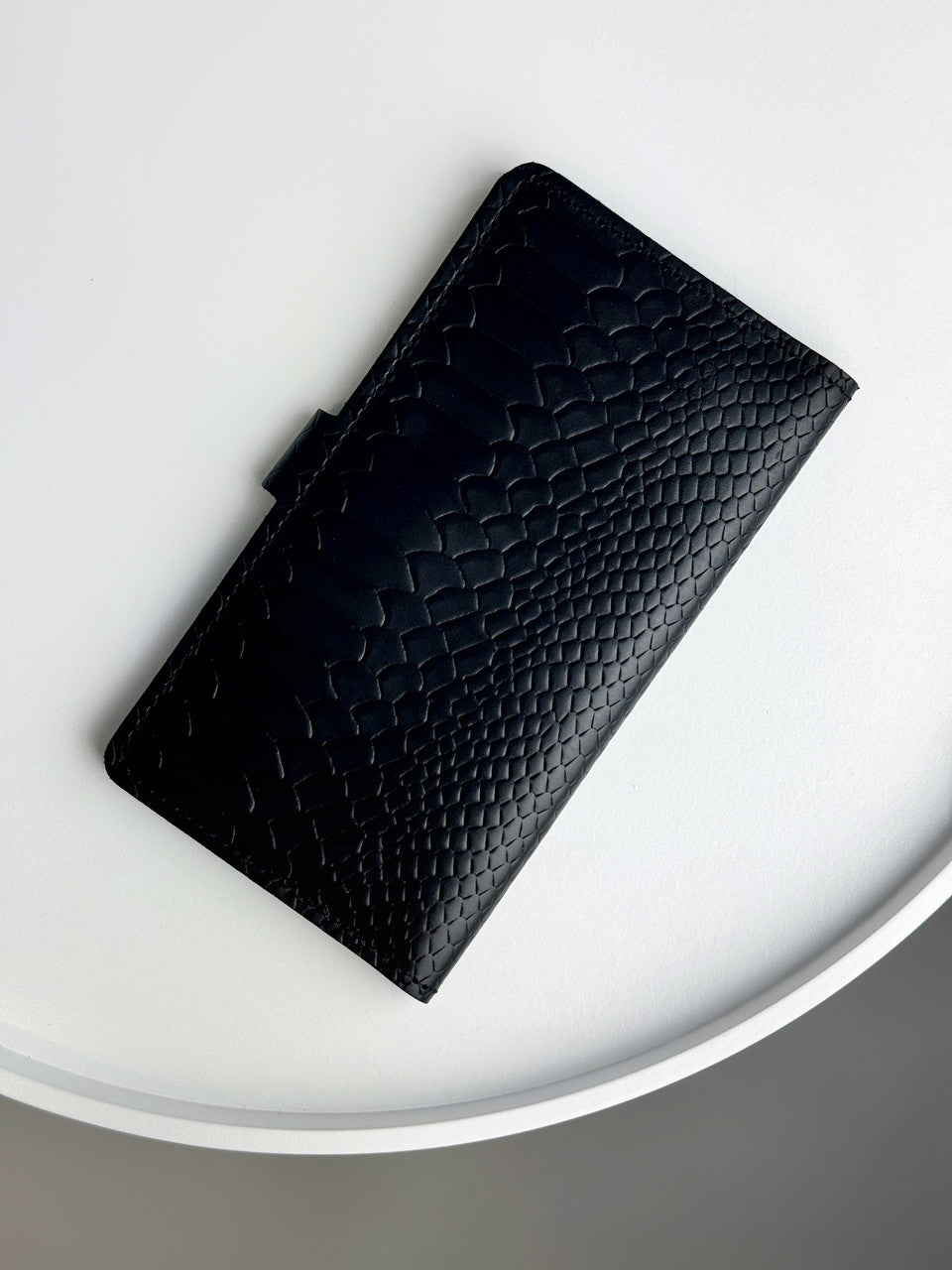 Mens Genuine Leather Wallet Black Python Embossing Handmade Gift For Him