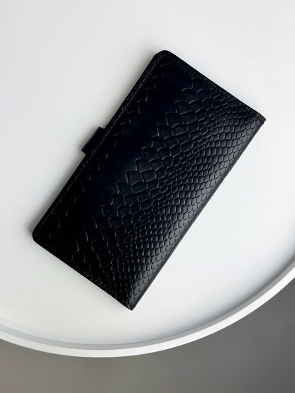 Mens Genuine Leather Wallet Black Python Embossing Handmade Gift For Him