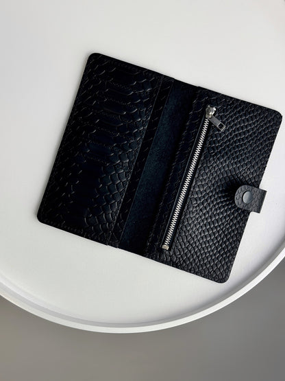 Mens Genuine Leather Wallet Black Python Embossing Handmade Gift For Him