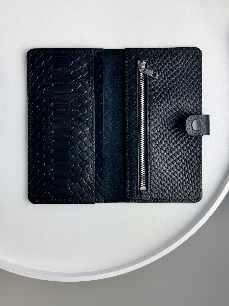 Mens Genuine Leather Wallet Black Python Embossing Handmade Gift For Him
