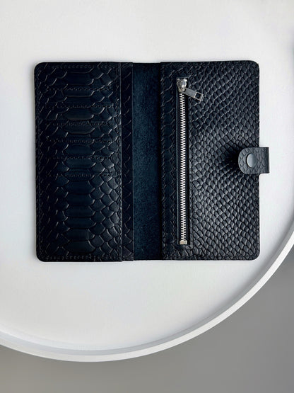 Mens Genuine Leather Wallet Black Python Embossing Handmade Gift For Him